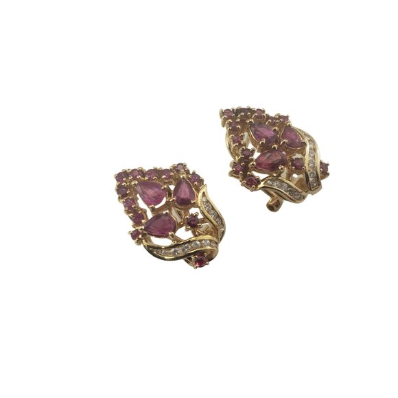 Vintage 14 Karat Yellow Gold Natural Ruby and Diamond Earrings #11746 - Picture 3 of 8